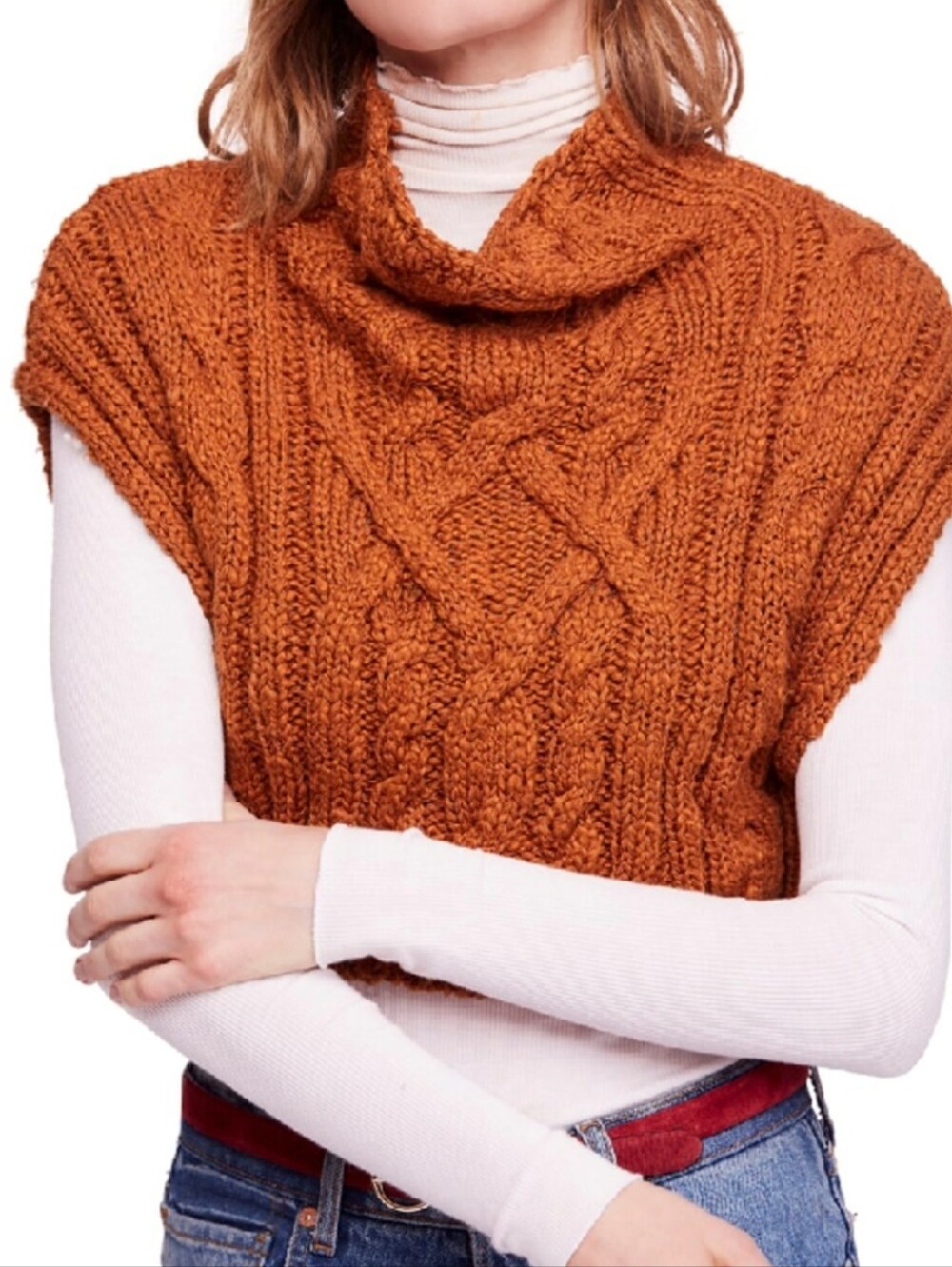 Terracotta Cable-Knit Cropped Sweater Vest - Women